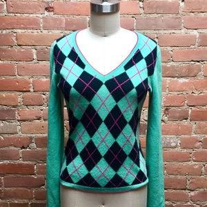 Saks Fifth Avenue Cashmere Argyle Preppy Sweater
